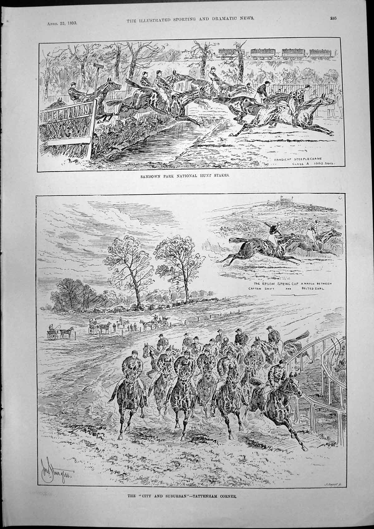 Old Print Sandown Park National Hunt Stakes City Suburban Tattenham 1893 19th