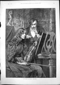 Antique Print Lesson Technique Sentiment Young Woman Violin Music Man 1893 19th