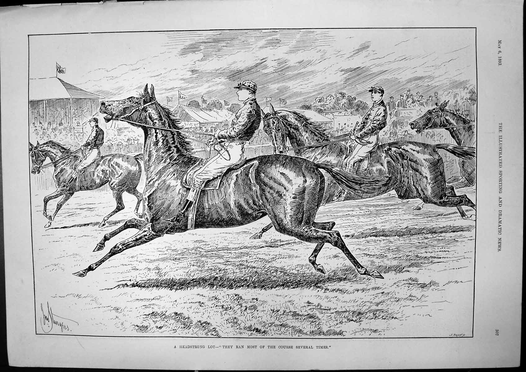 Antique Print Headstrong Lot Ran Most Course Several Times J Sturgess 1893 19th