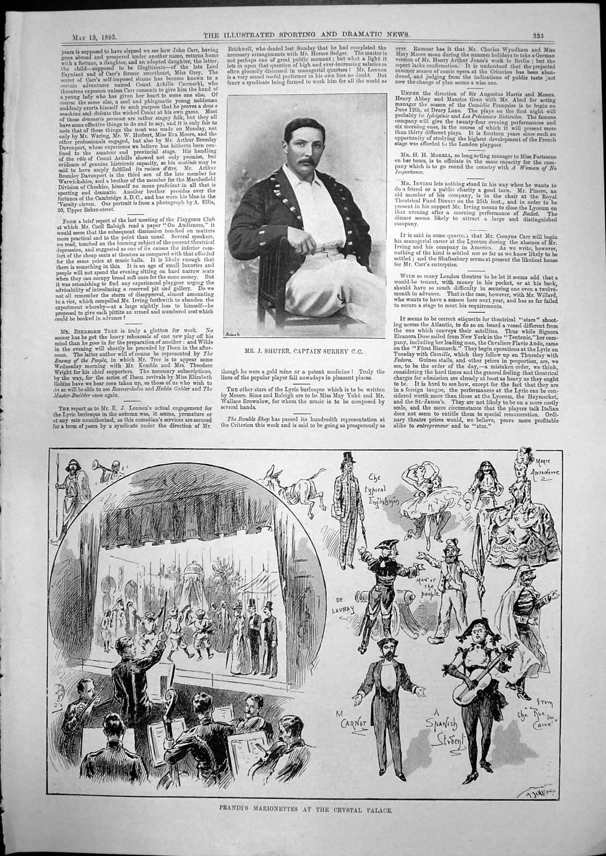 Old J Shuter Captain Surrey Cc Prandis Marionettes Crystal Palace 189 Victorian