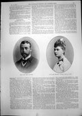 Original Old Antique Print Hrh Duke York Hsh Princess Victoria Mary Teck 1893