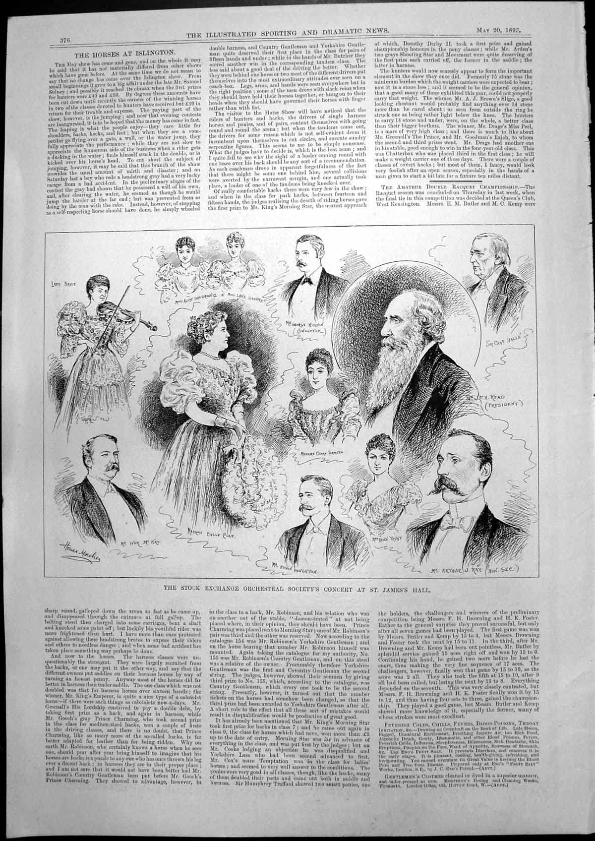 Antique Print Stock Exchange Orchestral Society Concert St Jamess Hall 1893