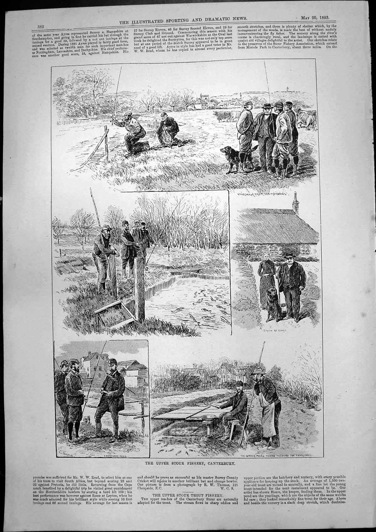 Old Print Upper Stour Fishery Canterbury Royal Corinthian Yacht Club 1893 19th