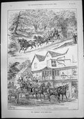 Antique Old Print Telegraph Epping Forest Coach American Yacht Navahoe 1893