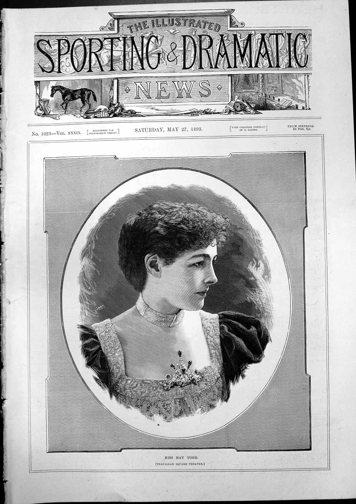 Original Old Antique Print Miss May York Trafalgar Square Theatre 1893 19th