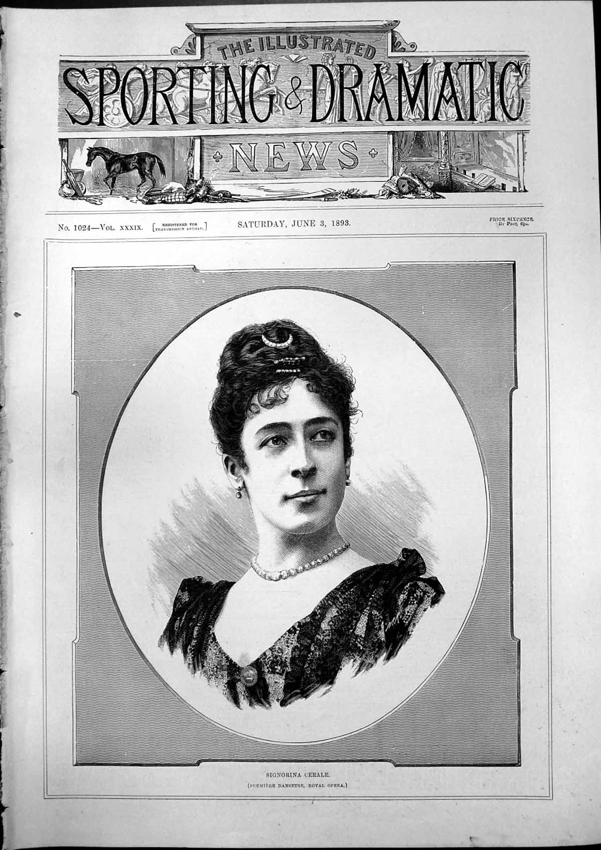 Original Old Antique Print Signorina Cerale Premiere Danseuse Royal Opera 1893
