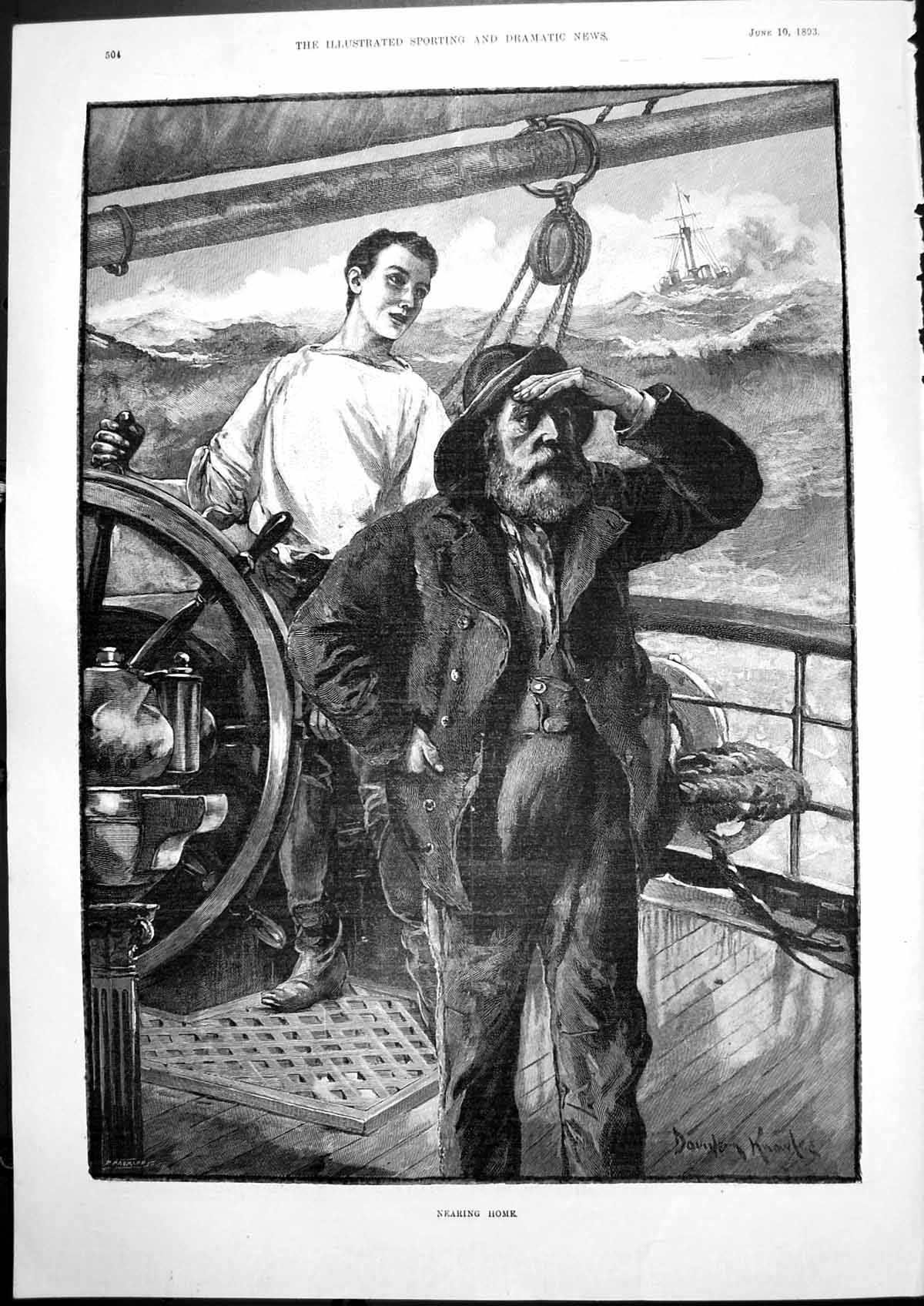 Old Nearing Home Davidson Knowles Sailors Wheel Ship Look Shore 1893 Victorian