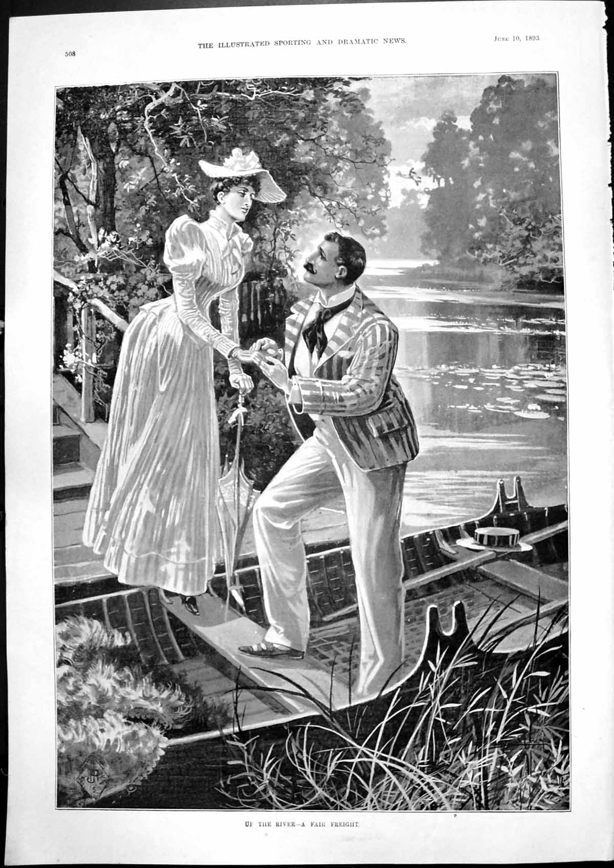 Old Print Up River Fair Freight Lady Gent Boa Deatht Mr Edwin Booth 1893 19th