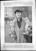 Original Old Antique Print An Art Distributor Young Man Basket Sculptures 1893