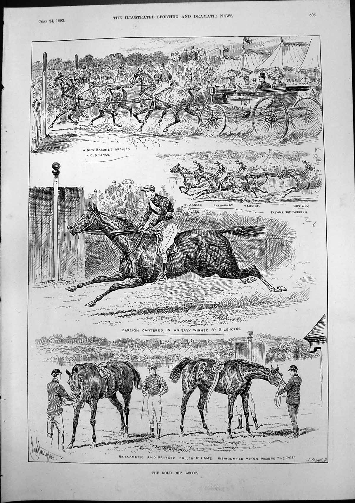 Old Antique Print GCup Ascot Marcion Winner Buccaneer Orvieto Lame 1893 19th