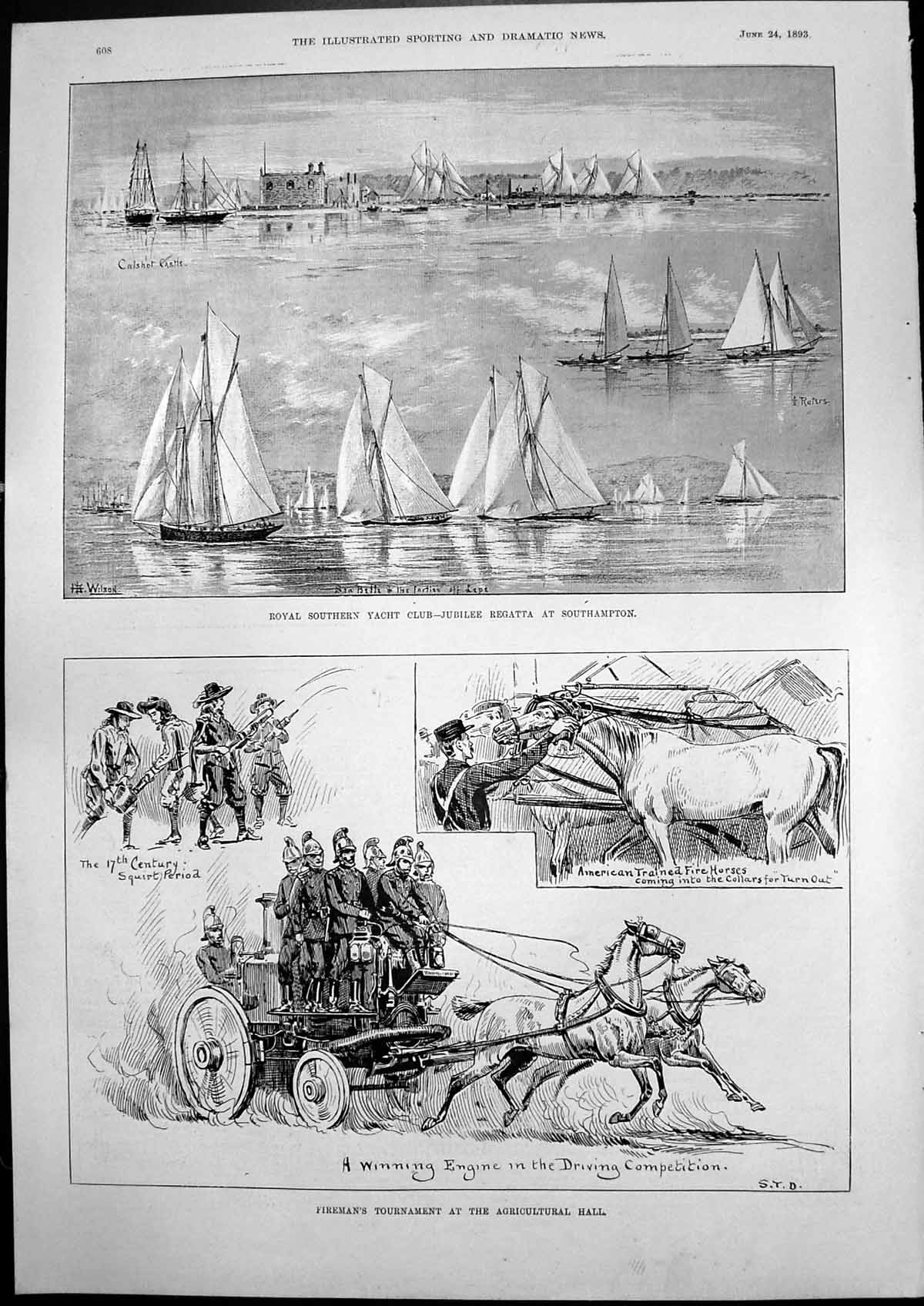 Old Print Southern Yacht Club Regatta Southampton Firemans Tournament1893 19th