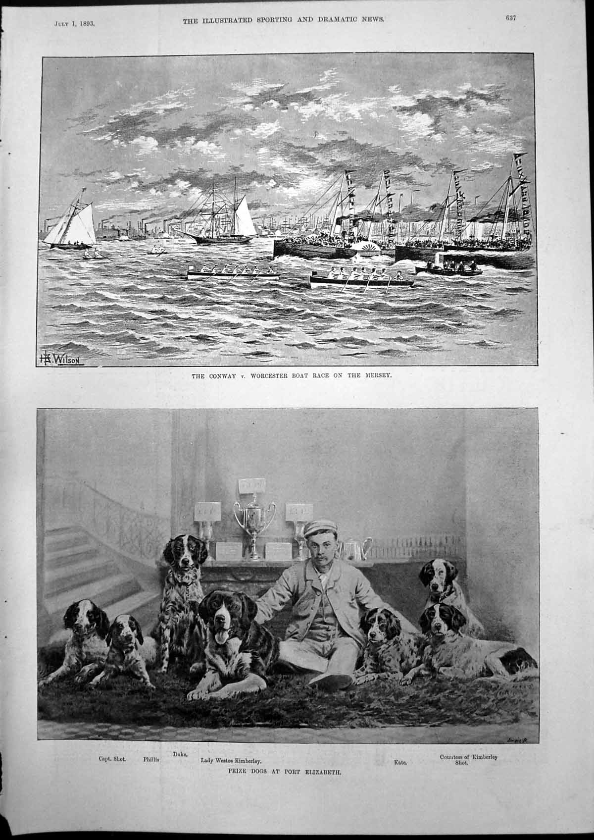 Old Conway Worcester Boat Race Mersey Prize Dogs Port Elizabeth 1893 Victorian