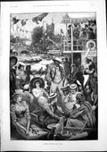 Antique Old Print Henley Between Races Socialising Other Crew Members 1893 19th