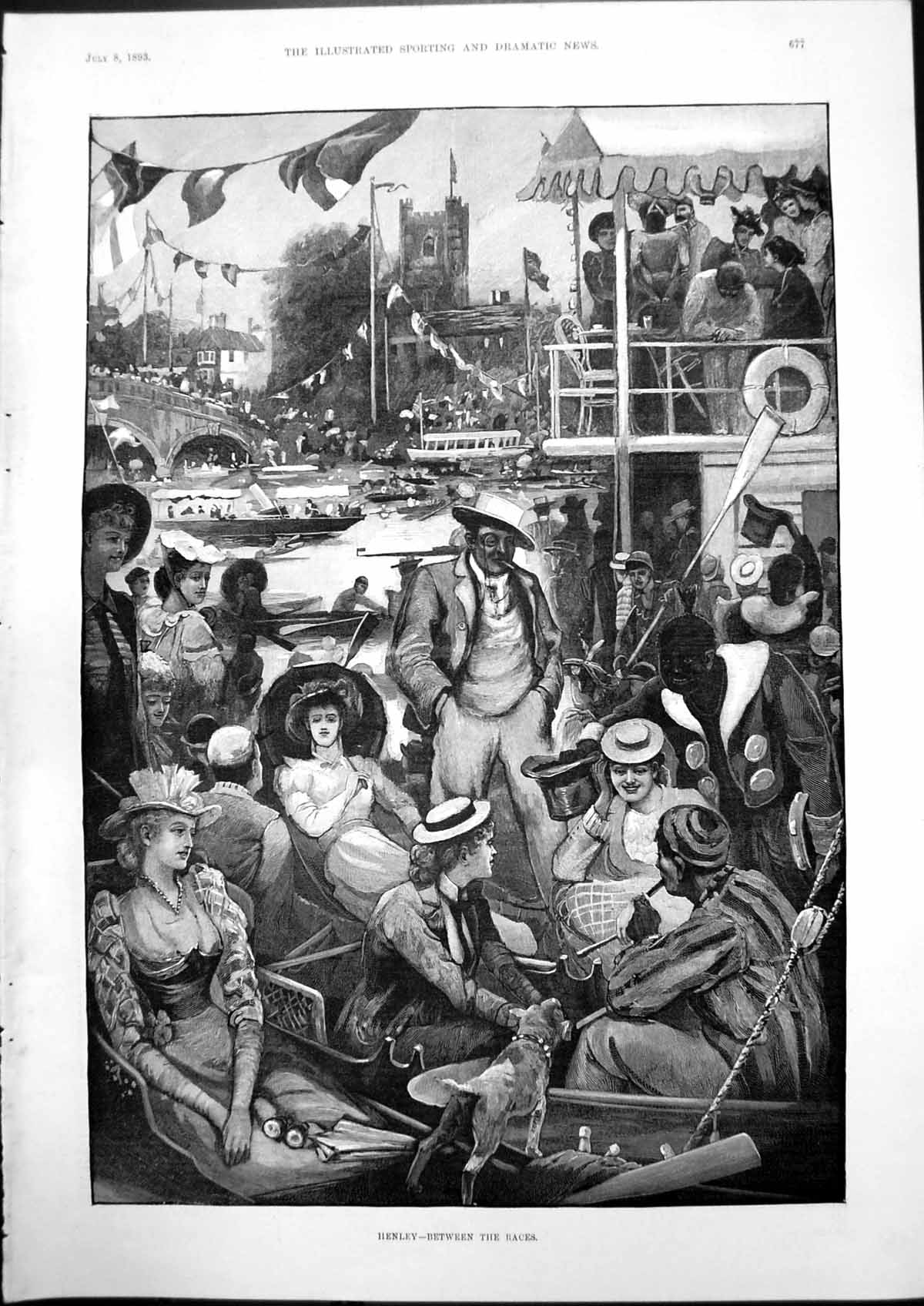 Antique Old Print Henley Between Races Socialising Other Crew Members 1893 19th