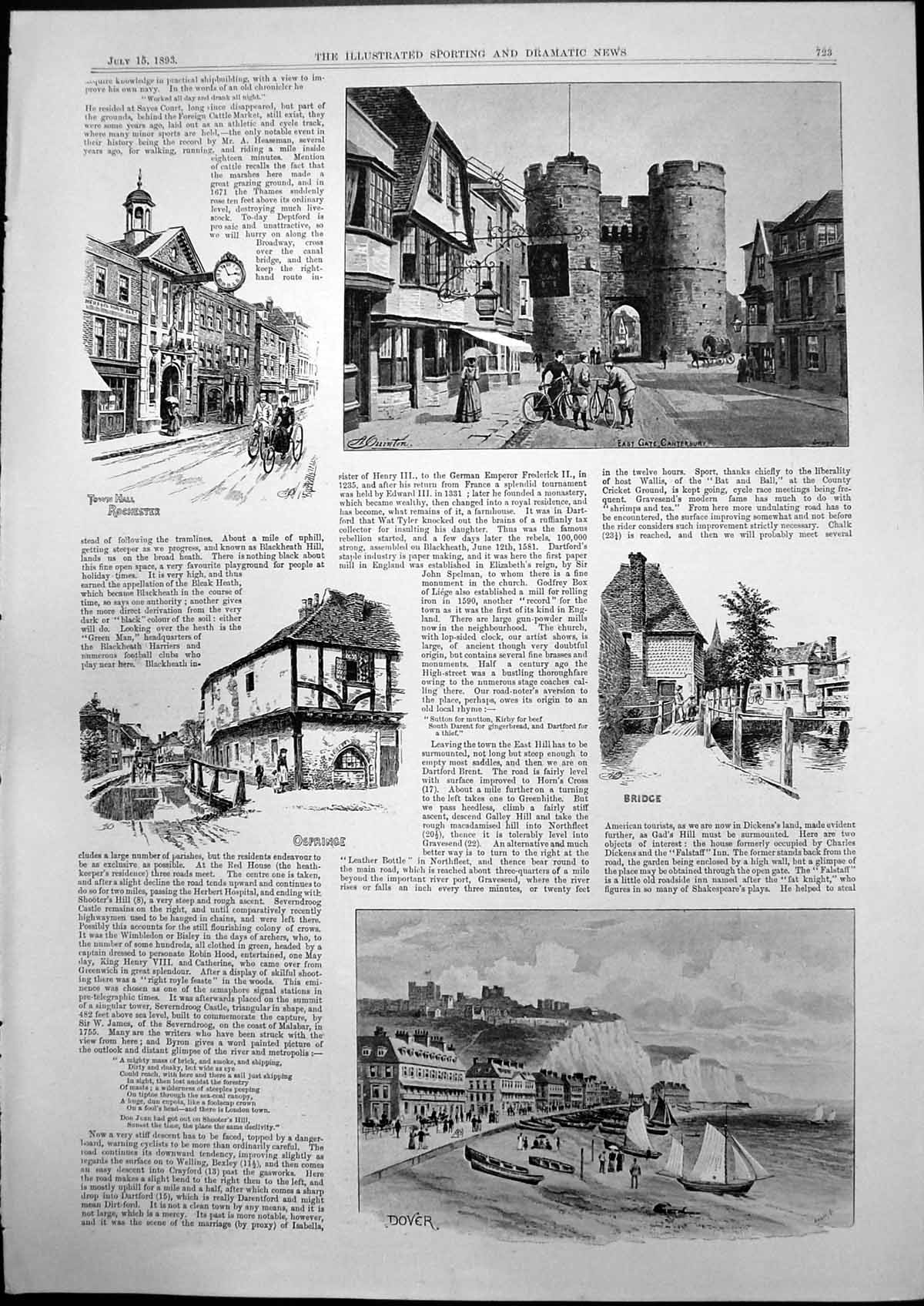 Old Dover Road Town Hall Rochester East Gate Canterbury Ospringe 1893 Victorian