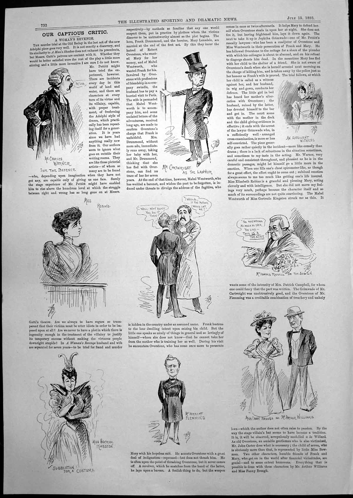 Antique Print Captious Critic Womans Revenge Miss Robins Mr Cartwright 1893