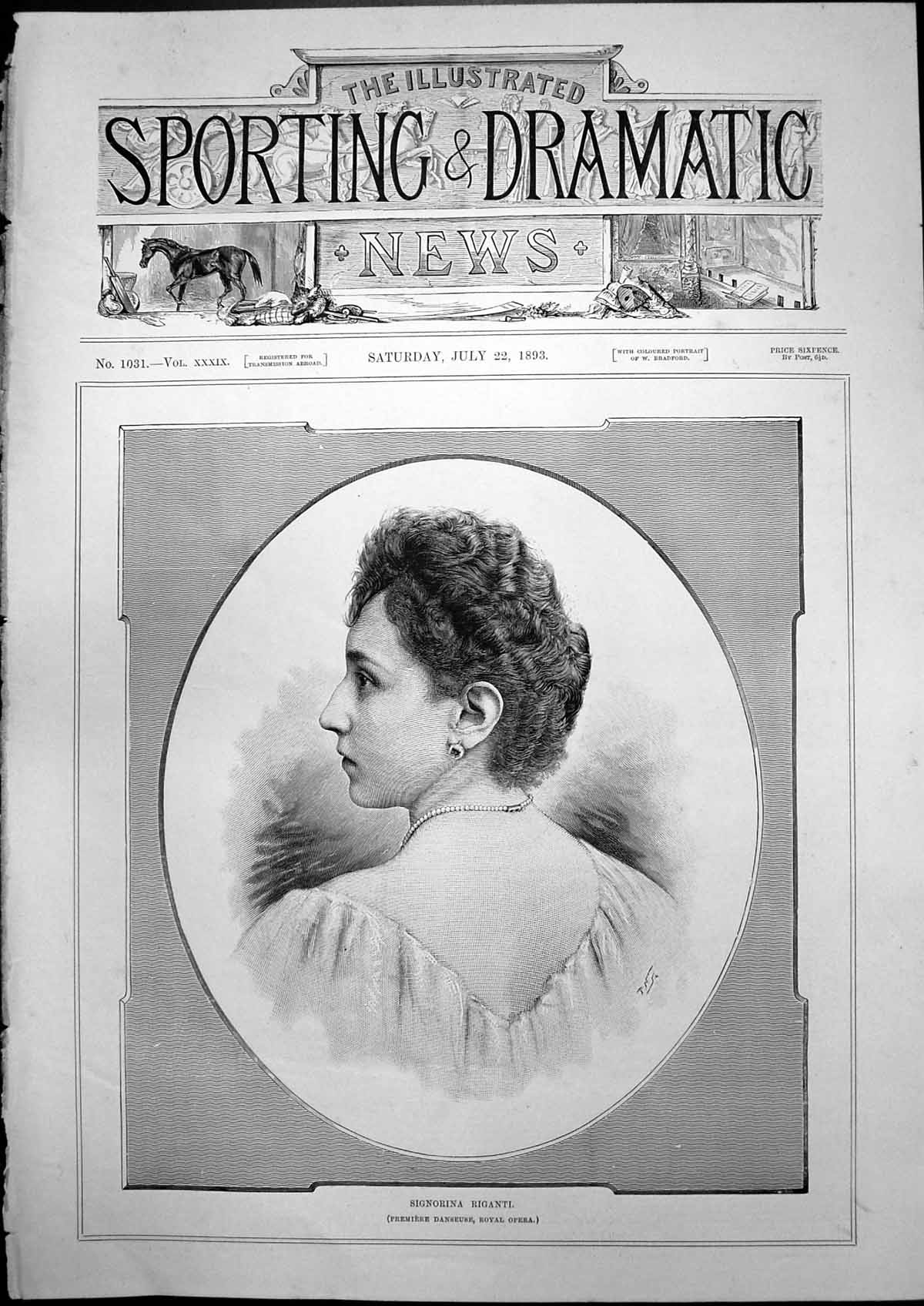 Original Old Antique Print Signorina Riganti Premiere Danseuse Royal Opera 1893