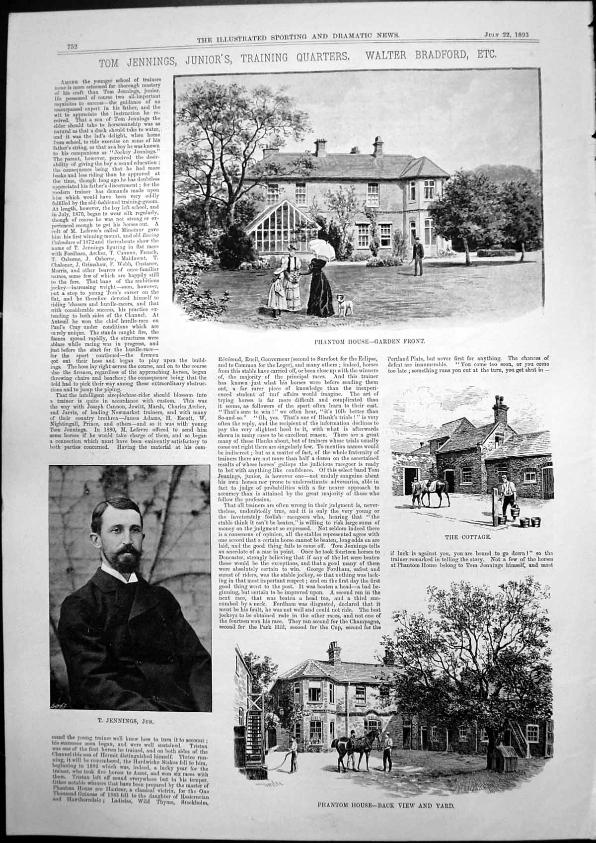 Antique Print Tom Jennings Jun Training Quarters Phantom House Cottage 1893