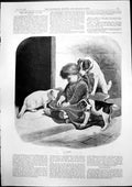 Antique Print Picnic Fannie Moody Young Girl Feeding Dog Puppy Kitten 1893 19th