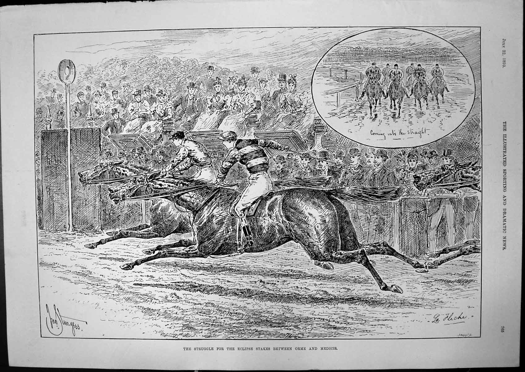 Antique Old Print Struggle Eclipse Stakes Between Orme Medicis Sturgess 1893