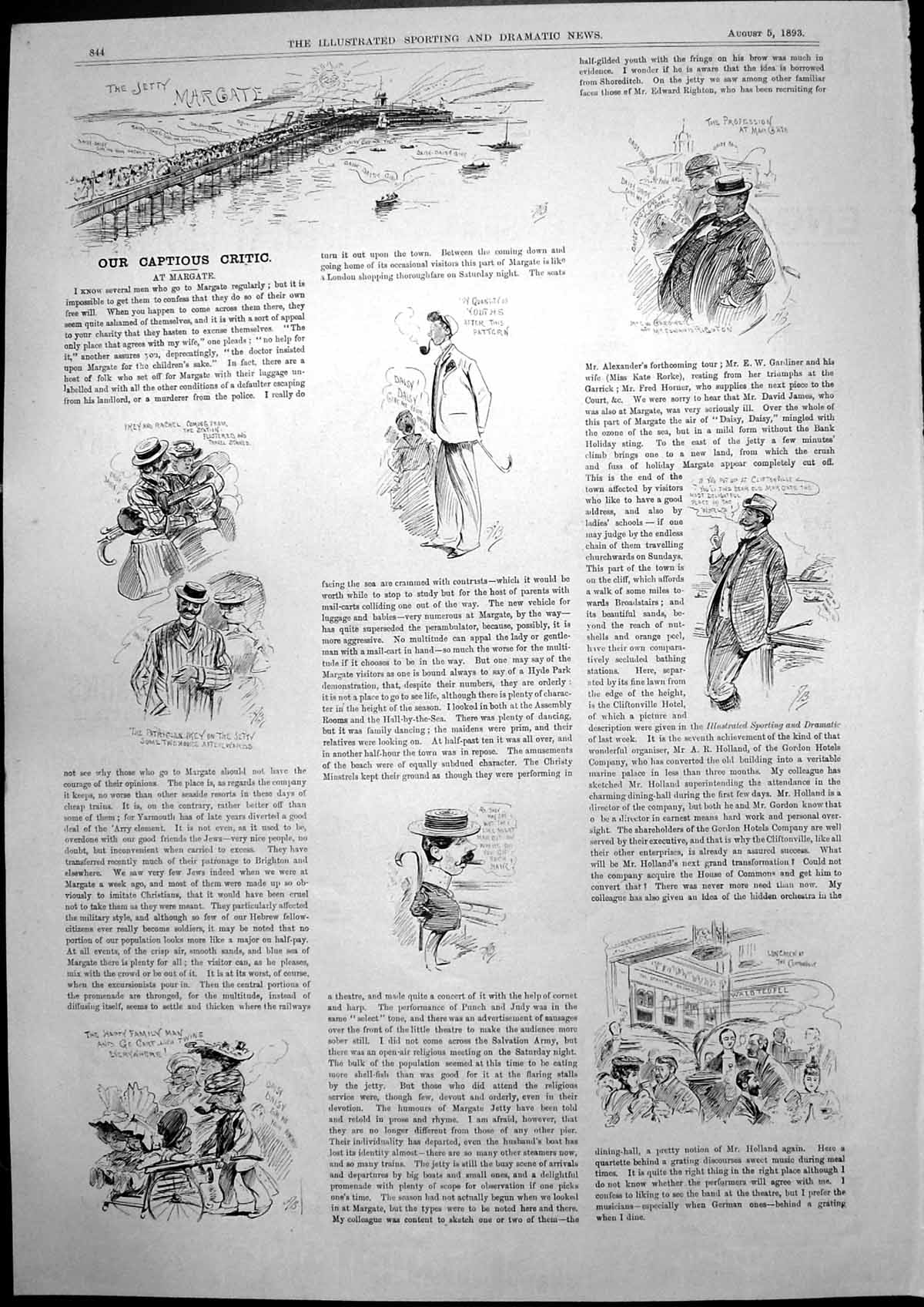 Antique Print Captious Critic Margate Jetty Ikey Rachel Go Cart Twins 1893 19th
