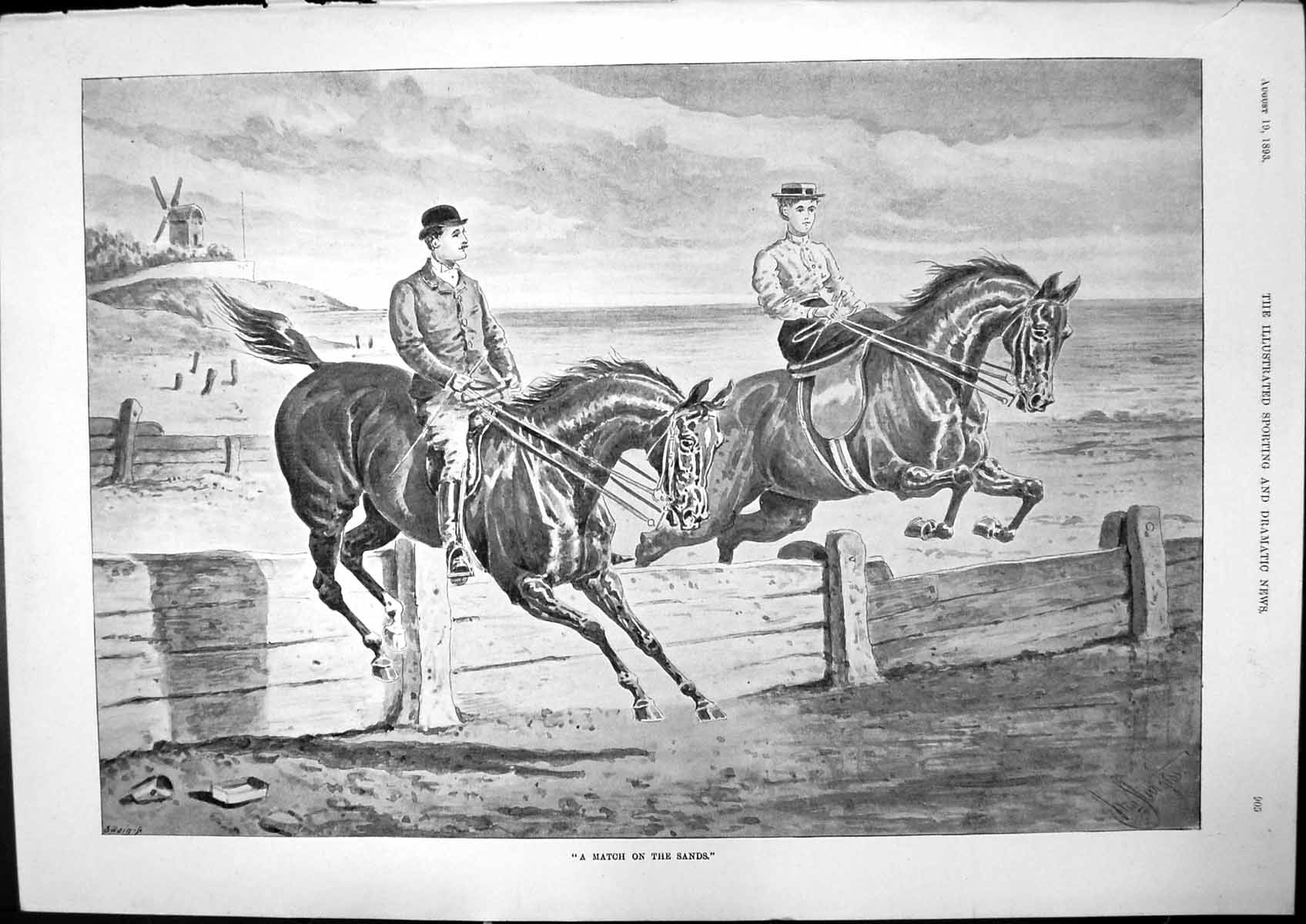 Antique Print Match Sands Horses Queens Trophy Army Rifle Association 1893 19th