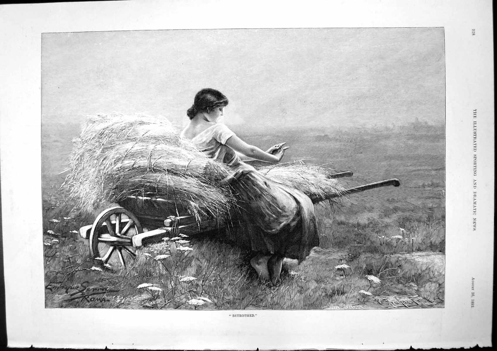 Old Betrothed Woman Sheaves Corn Field Cart Looking Ring Finger 1893 Victorian