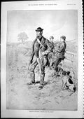 Antique Old Print Partridge Shooting Waiting For Squire Shooters Dogs 1893 19th