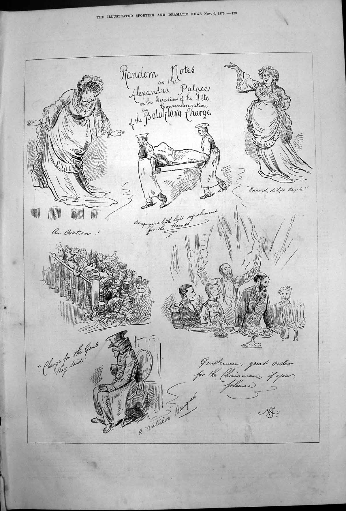 Old Print Notes Alexandra Palace Fete Commemoration Balaklava Charge 1875 19th