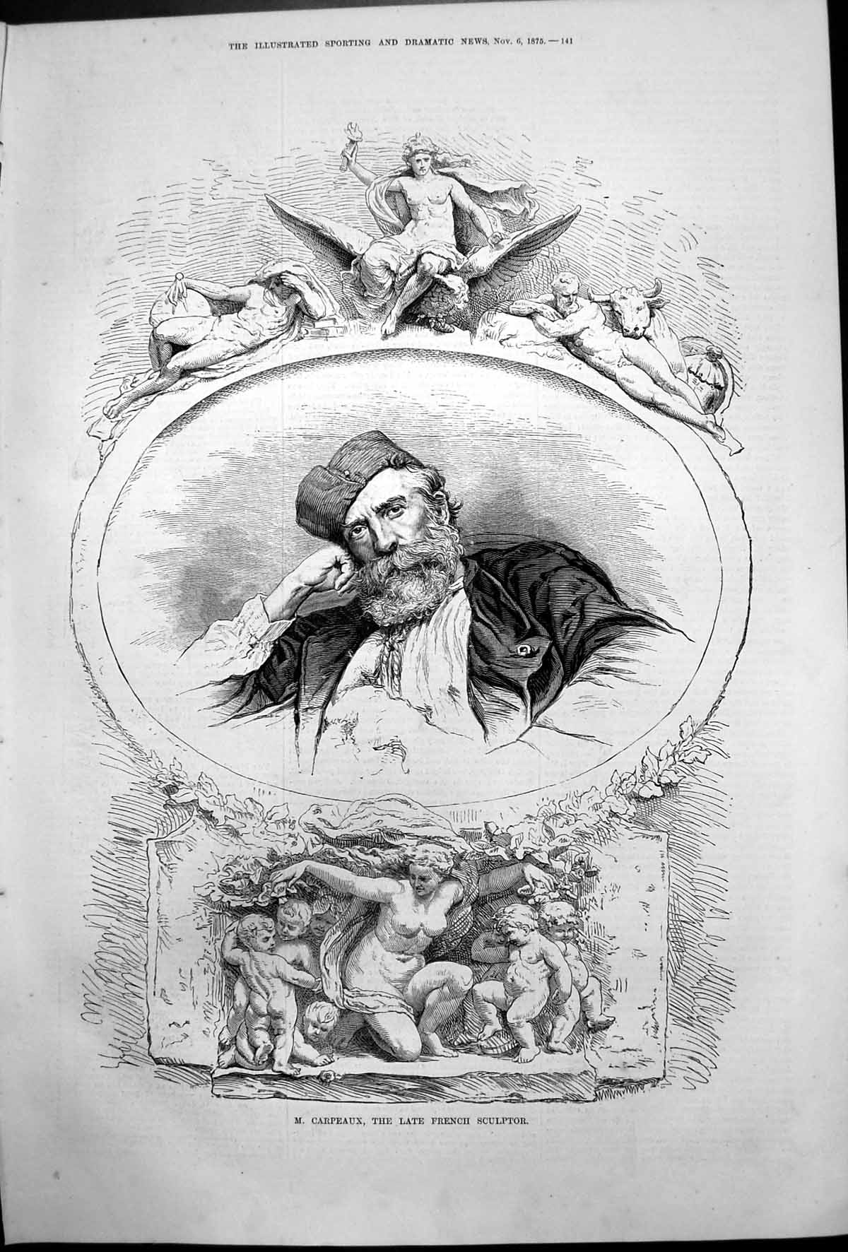 Original Old Antique Print M Carpeaux Late French Sculptor 1875 19th