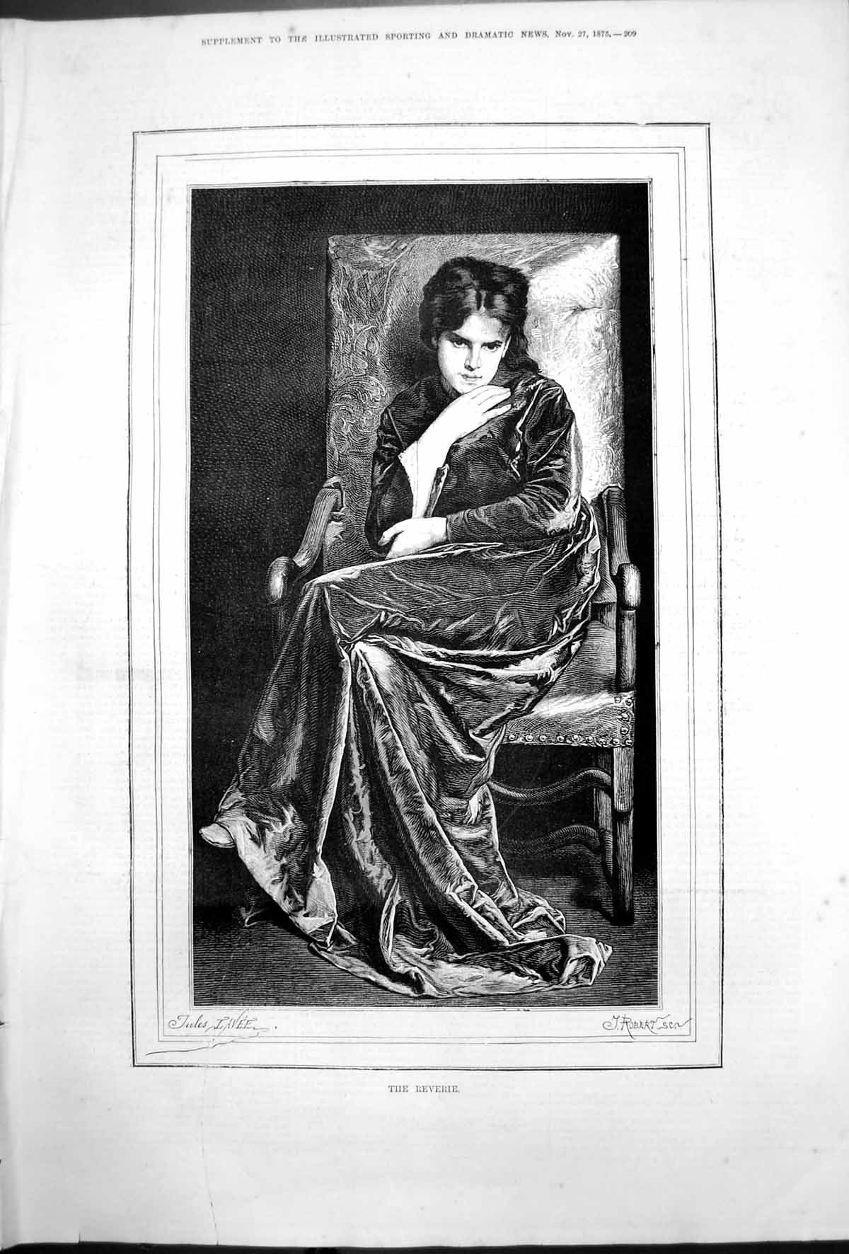 Old Reverie Jules Lavee T Robertson Woman Sitting Chair 1875 Damaged Victorian
