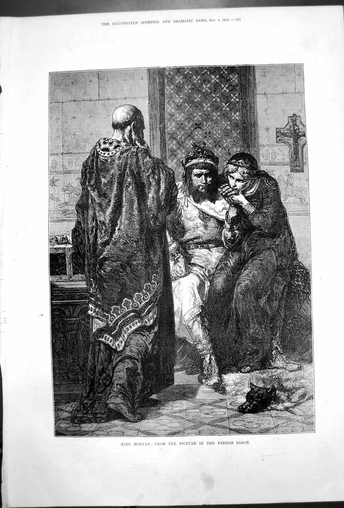 Antique Print King Morvan Woman Kissing His Hand Picture French Salon 1875 19th