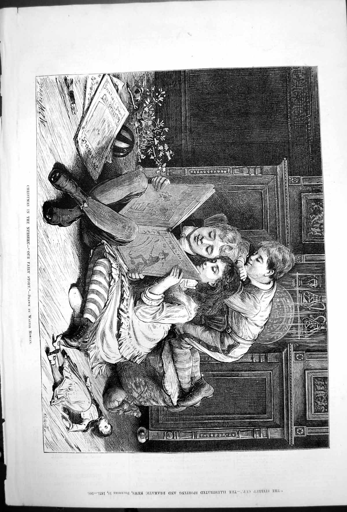Old Antique Print Christmas In Nursery Our Fairy Story Walter Morgan 1875 19th
