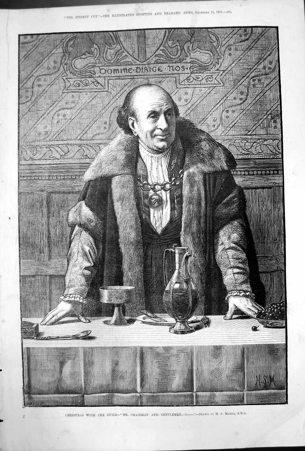 Antique Old Print Christmas With Guild Mr Chairman Gentlemen H S Marks 1875