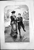 Antique Old Print Christmas On Ice Lesson Love Dower Wilson M Klinrich 1875