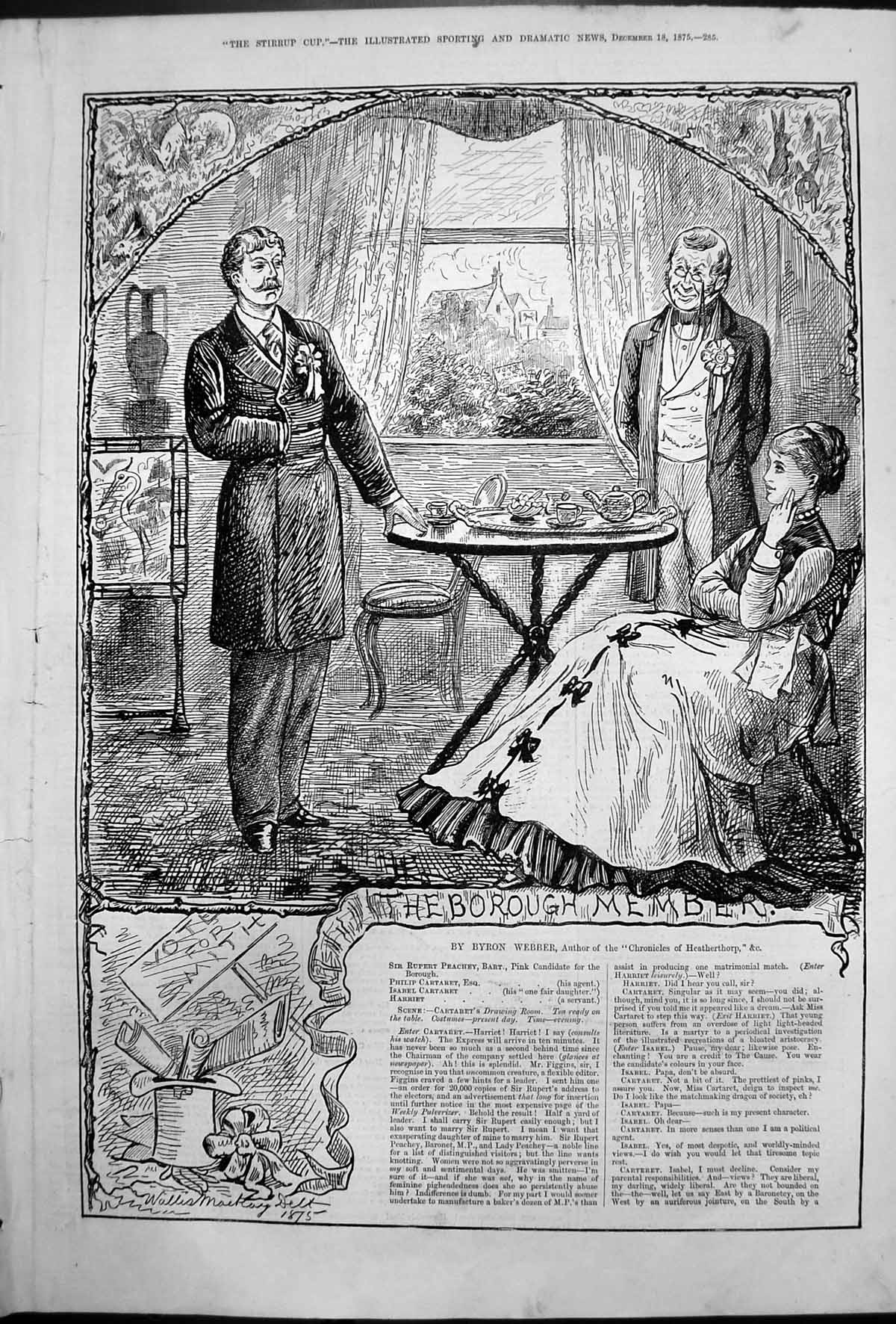 Old Print Borough Member Lady Two Men Table Vote Smith Wallis Mackay 1875 19th