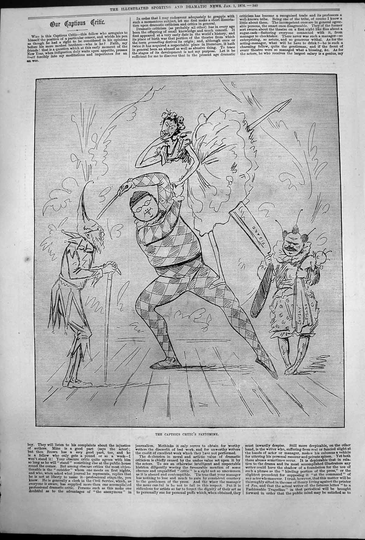 Original Old Antique Print Captious Critics Pantomine Figaro Fairy Wizard 1876