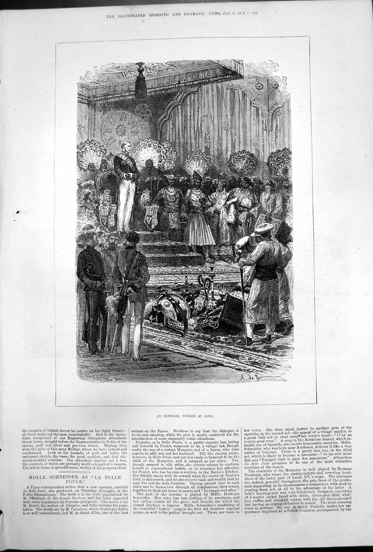 Original Old Antique Print Imperial Durbar Agra King Steps Armour Jewels 1876