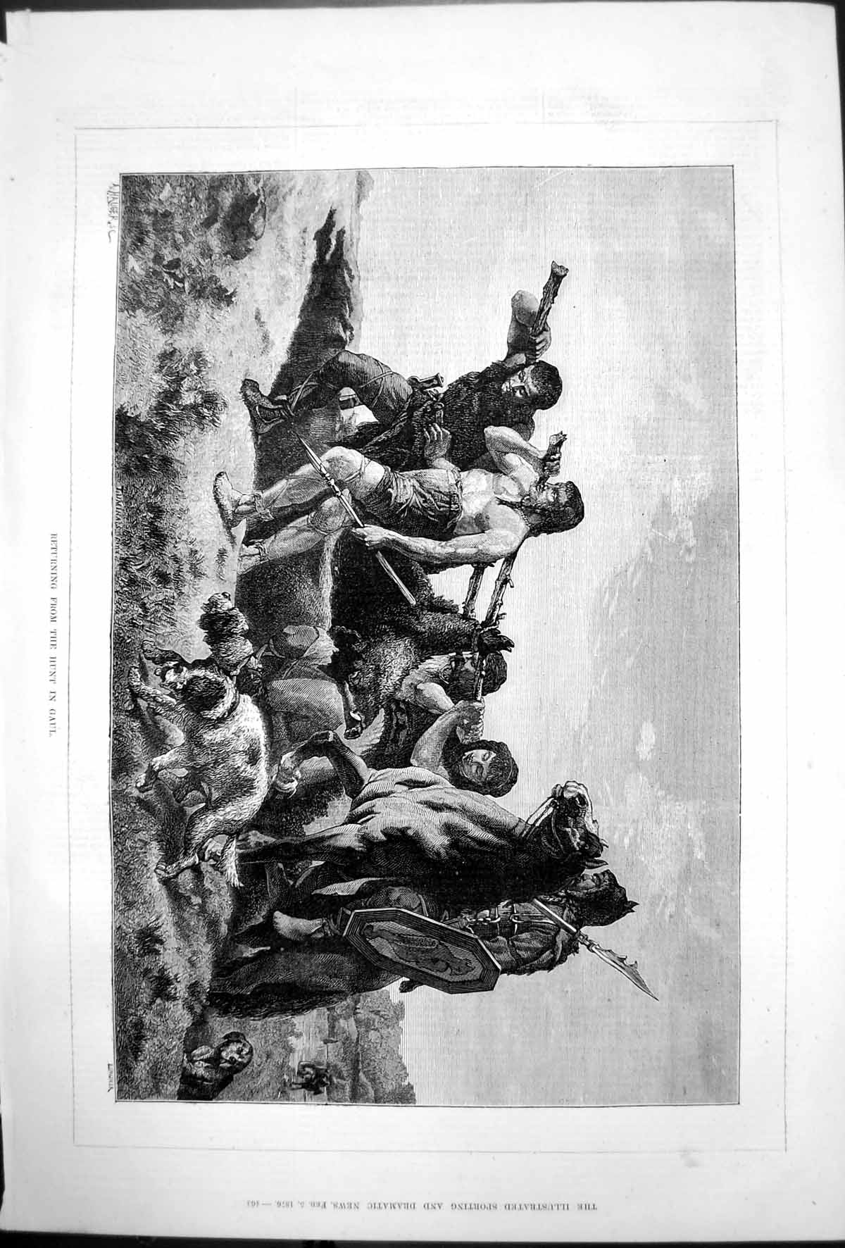 Original Old Antique Print Returning From Hunt Gaul A Hauger 1876 Victorian