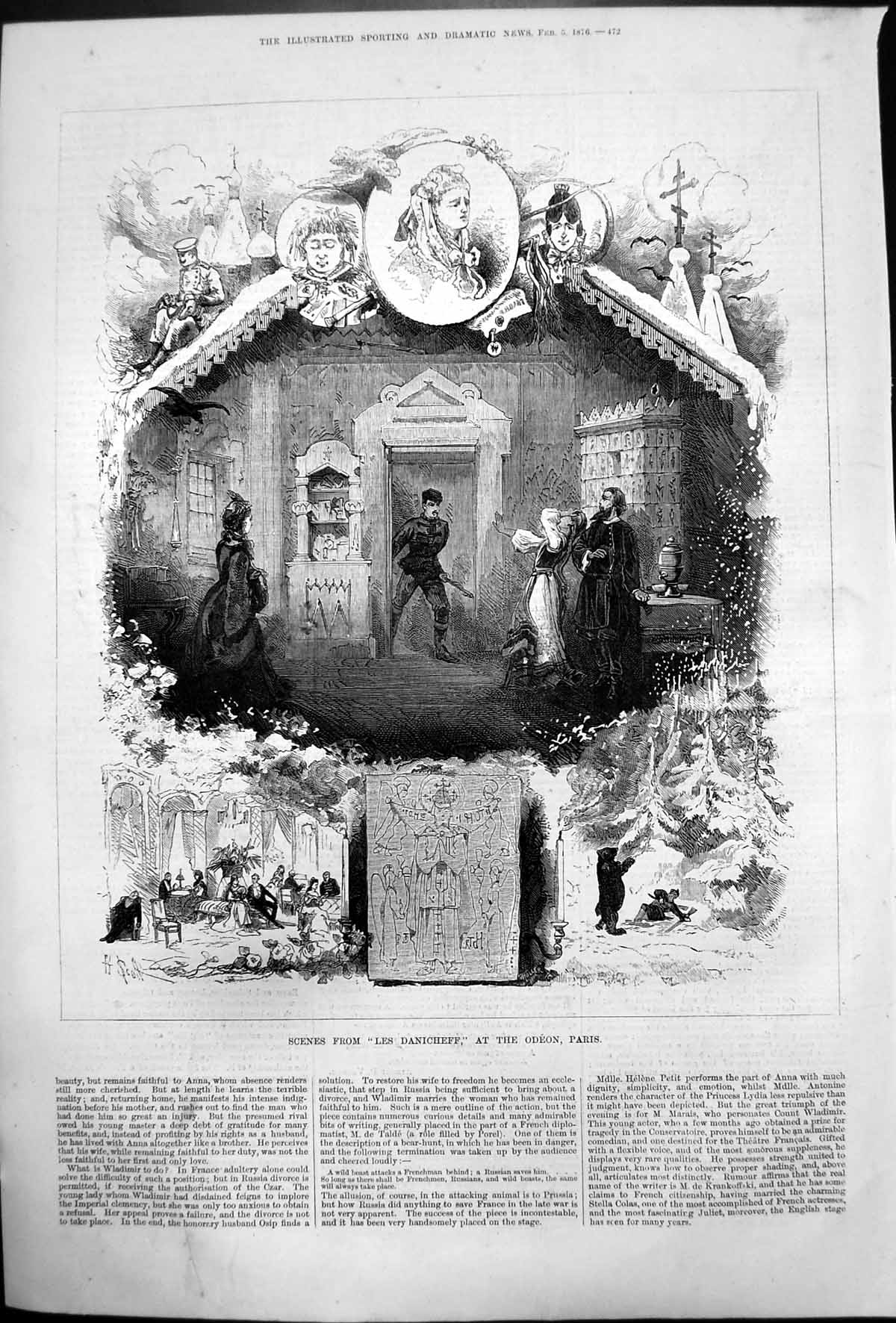 Original Old Antique Print Scenes From Les Danicheff Odeon Paris 1876 Victorian