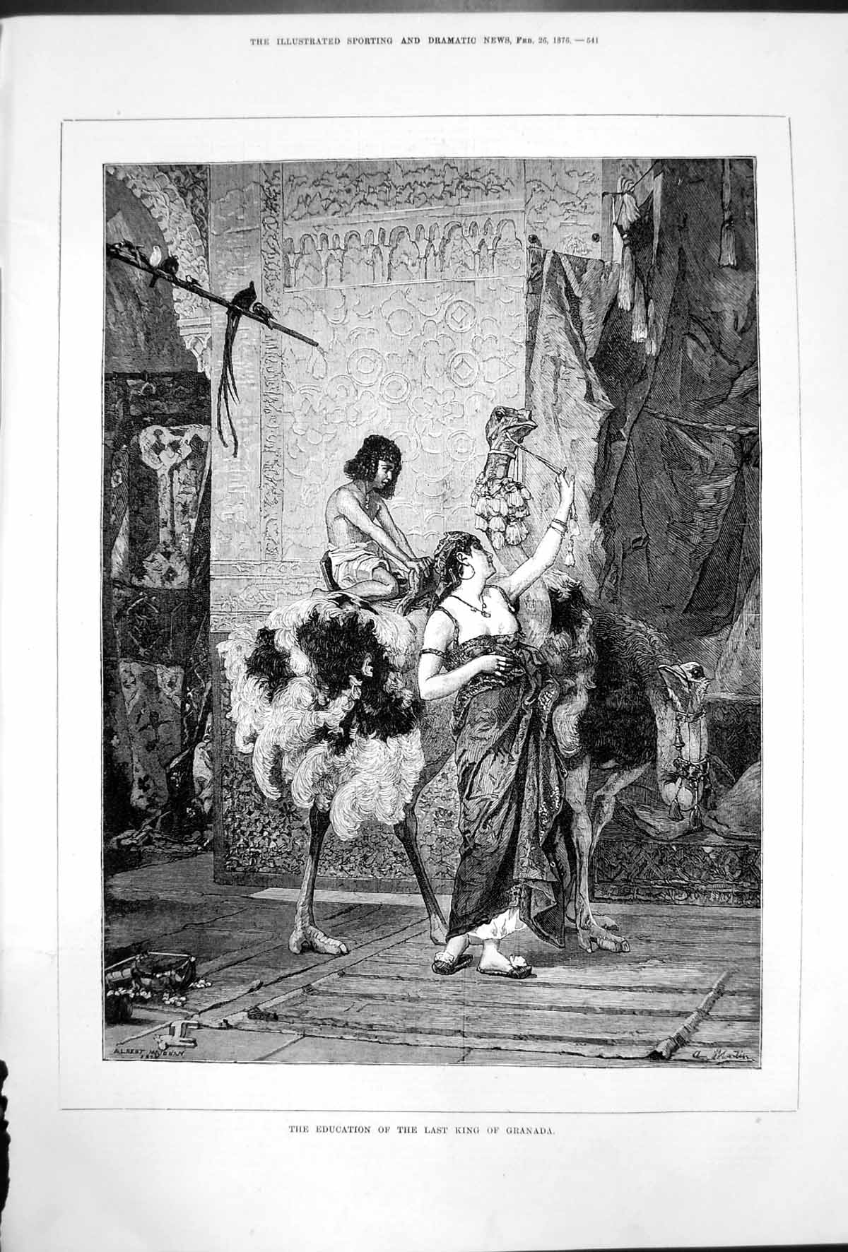 Antique Old Print Education Last King Granada Ladies Ostriches A Martin 1876