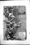 Antique Old Print Kennel Dinner Time G B Goddard Dogs Drinking Trough 1876 19th