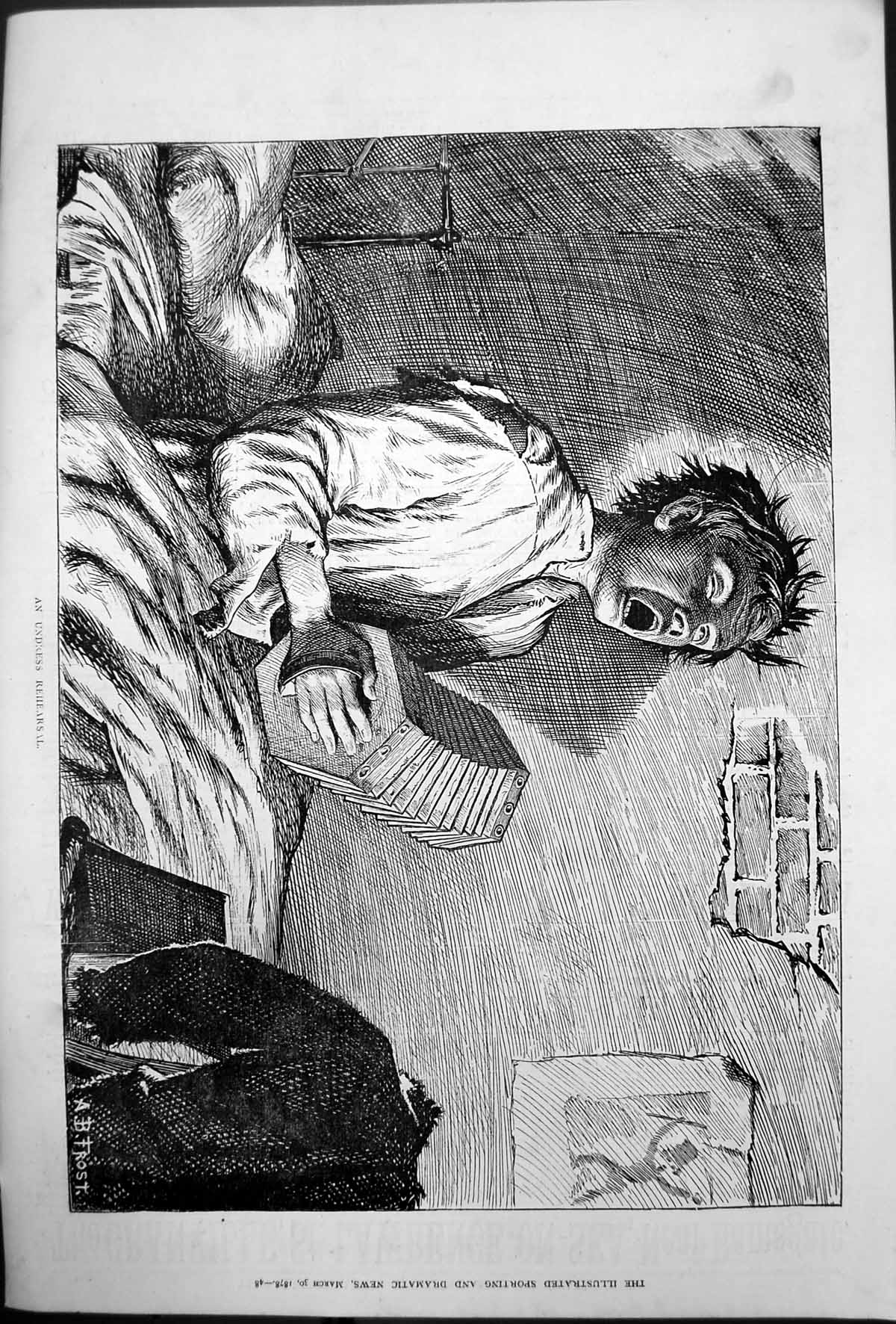 Old Undress Rehearsal A B Frost Boy Nightshirt Playing Instrument 187 Victorian