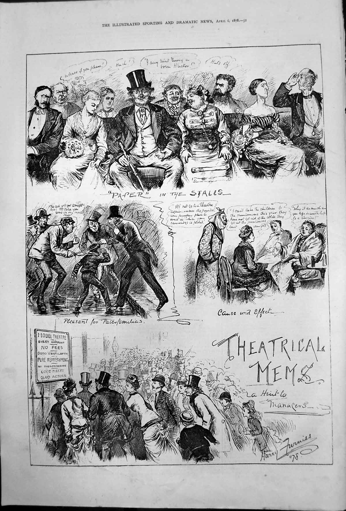 Antique Print Theatrical Mems Harry Furniss Paper Stalls Hint Managers 1878