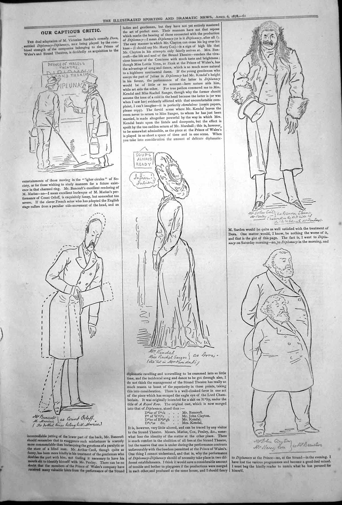 Antique Old Print Captious Critic Dipl0Macy Diplunacy Count Orloff Dora 1878