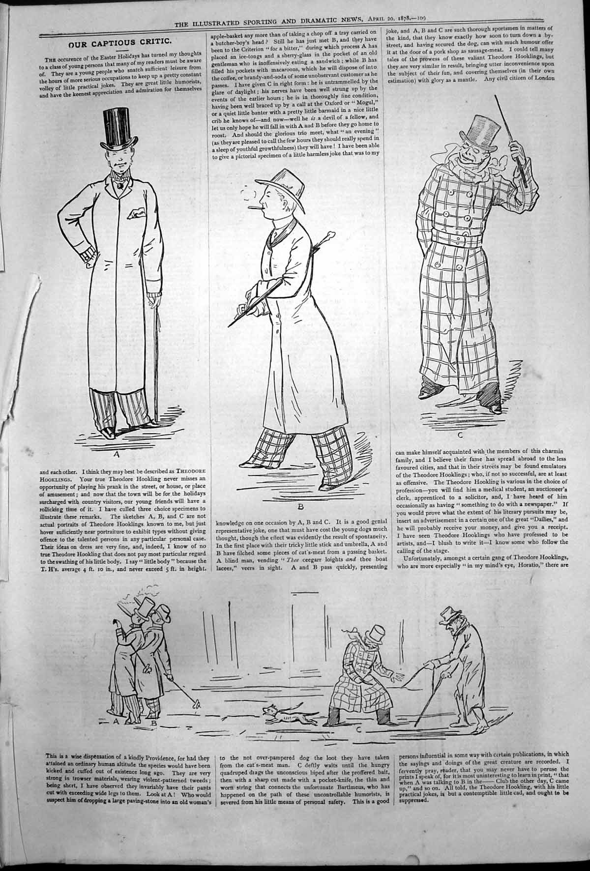 Antique Print Captious Critic Theodore Hooklings Playing Pranks Street 1878