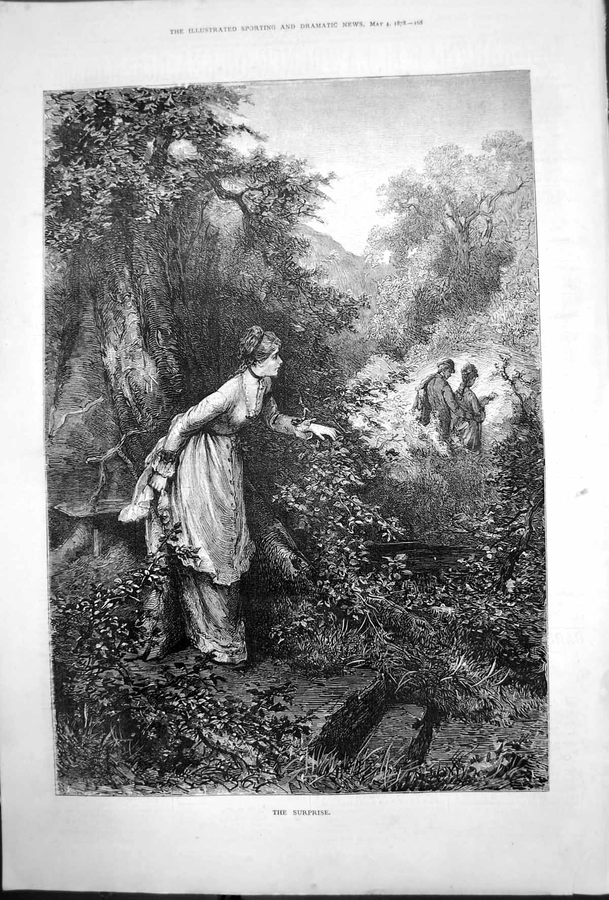 Old Surprise Lady Bushes Watches Man Walking Lady Arm Round Waist1878 Victorian