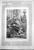 Original Old Antique Print Scene Nell Gwynne Royalty Man Head Lying Table 1878