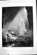 Original Old Antique Print Wielands Oberon Hurons Dream Lady Long Hair 1878