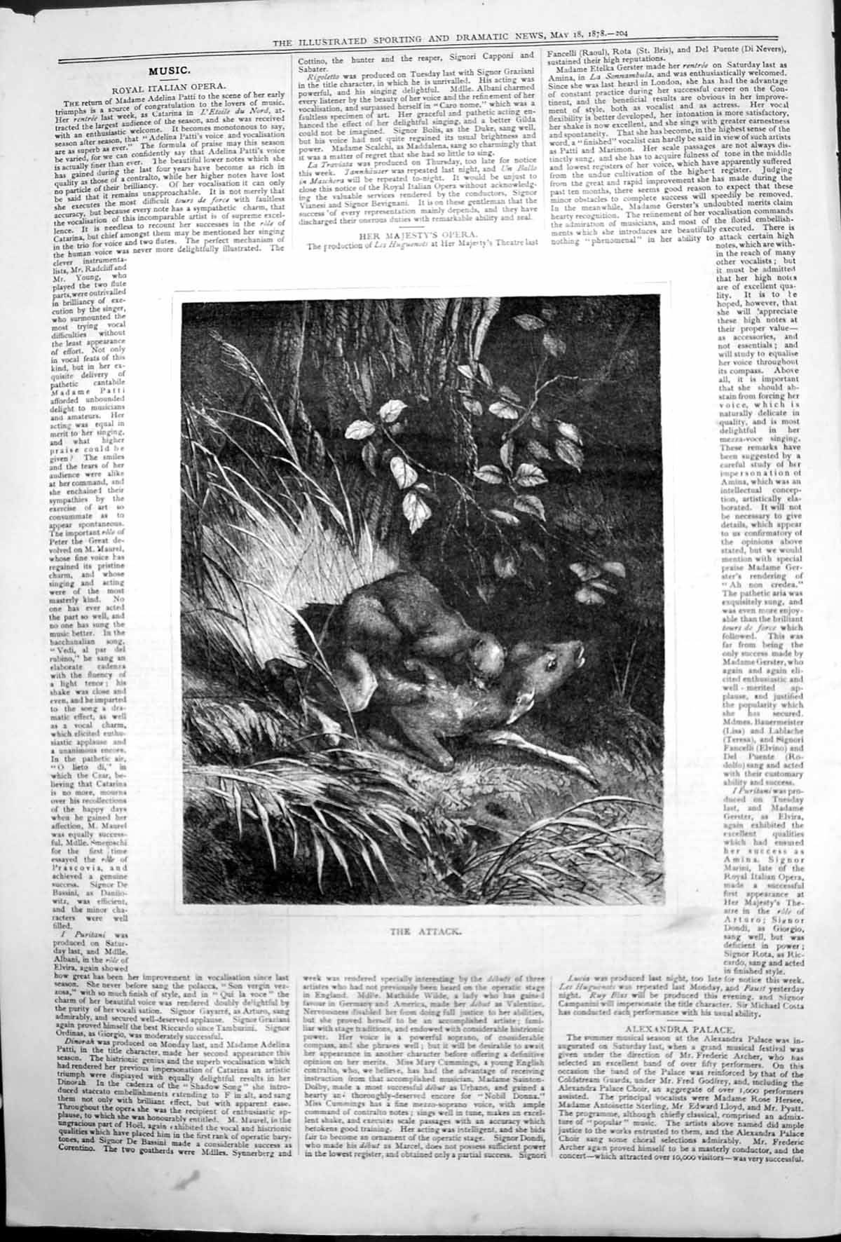Original Old Antique Print Attack Young Deer Attacked Otter Woodland 1878 19th